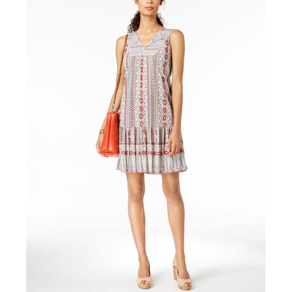 Style & Co Printed V Neck Flounce Dress